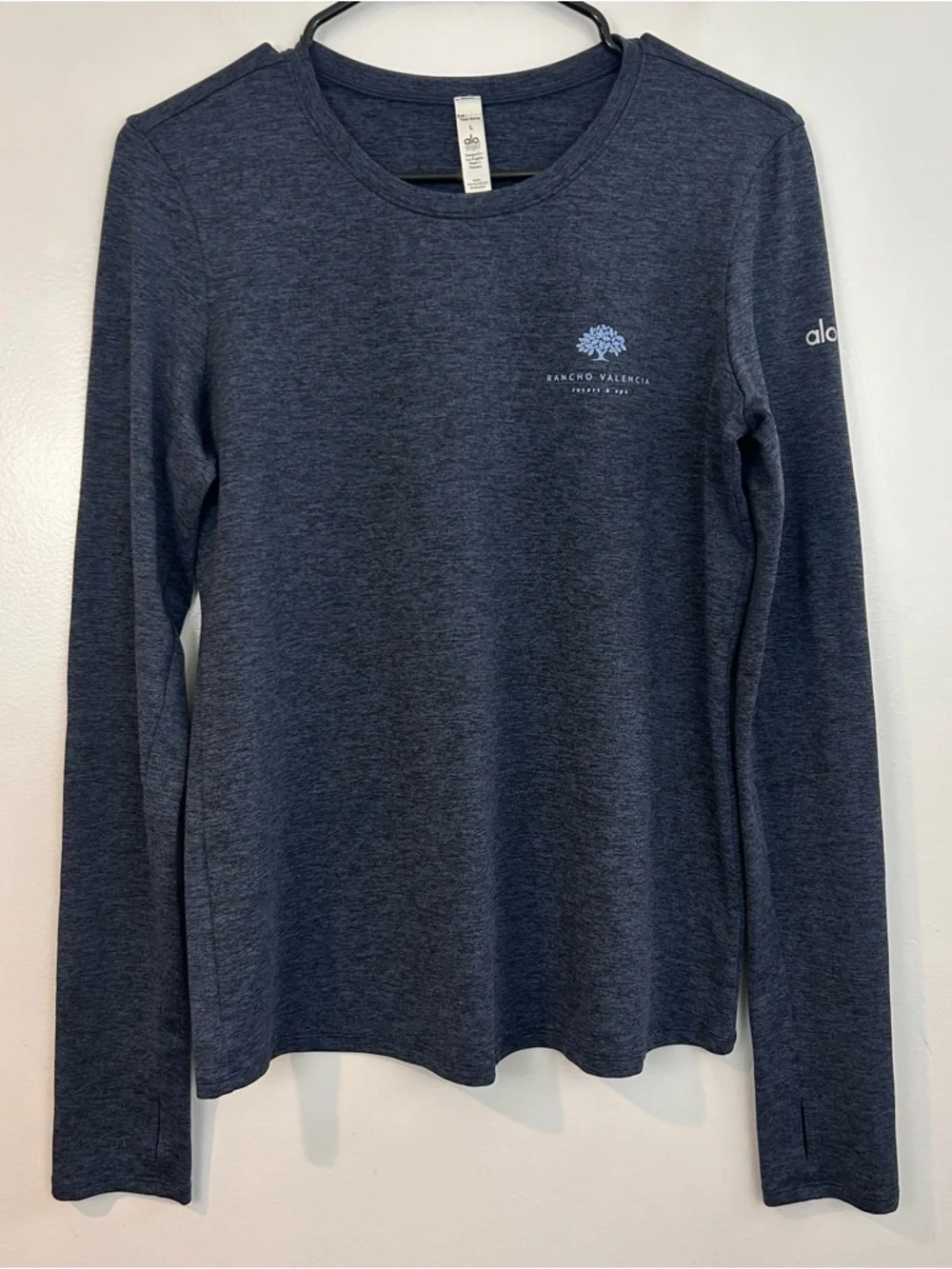 Alo Yoga Blue Pullover Rancho Valencia Resort/Spa Long Sleeve T-shirt Large